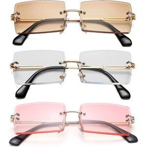 Rectangle Sunglasses for Men/Women Small Rimless Square Shade Eyewear Cute